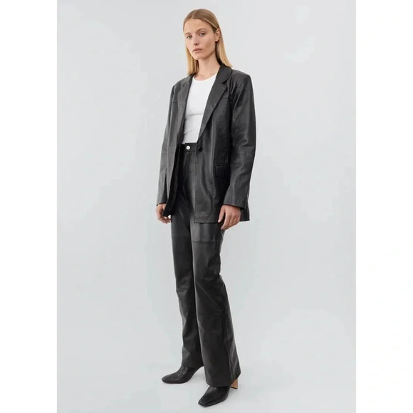 NWT Free People Deadwood Brooke Leather Blazer Jacket Black Medium - Picture 5 of 14